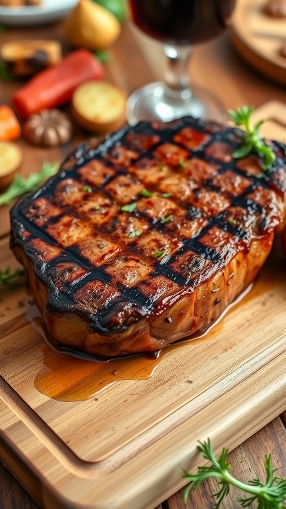Perfectly Grilled 8 Ounce Steak Recipe Grilled 8 ounce steak on a cutting board with herbs and roasted vegetables.